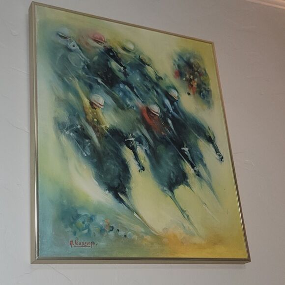 Armand Lourenco Oil Painting on Canvas of Horse Race signed framed - Picture 7 of 16